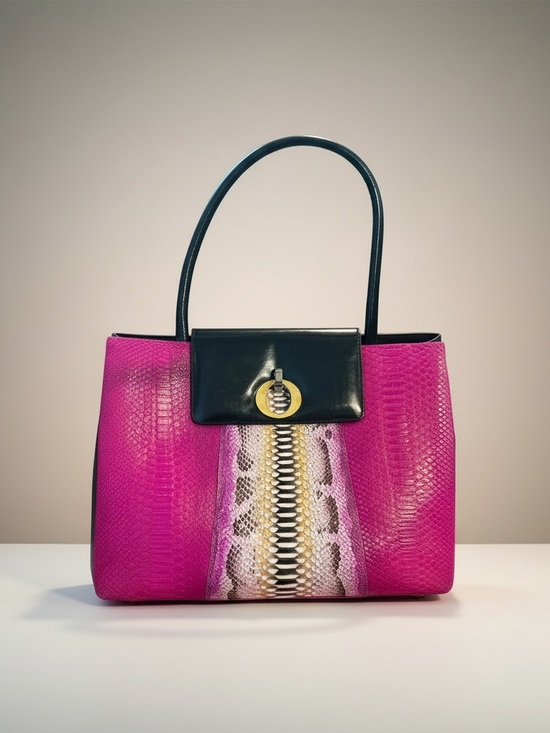 Dior Handbags - Christian Dior Reimagined Python Tote Pink Black Exotic Statement Bag